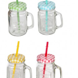 Cocktail Jar With Lid And Straws In Various Colors